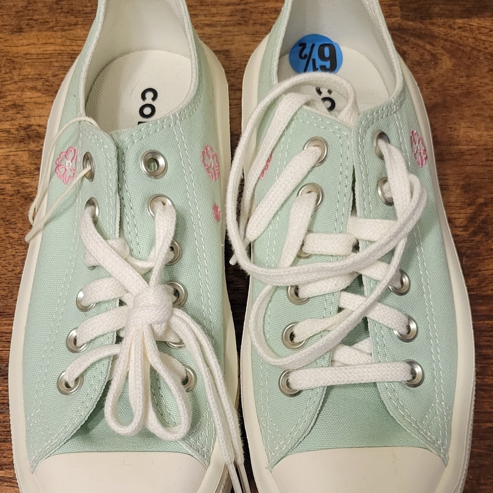 Converse Pastel Green Sneakers with Pink Floral Accents